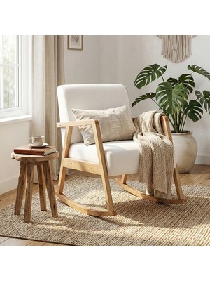 Zem Pavia Sallanır Berjer Natürel Ahşap, Kırık Beyaz