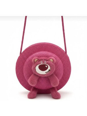 Teddy Bear Sevimli Pembe Ayı Hasır Askılı Genç Kız Çocuk Bebek Çanta 23 cm Hediyelik