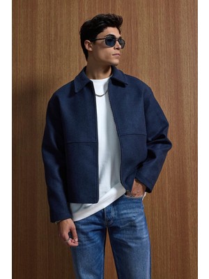 Abluka Online Erkek Relax Fit Premium Kaşe Ceket Kaban Lacivert