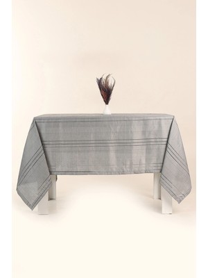 Çeyiz Merkezi Çizgili Masa Örtüsü 160X220 - Gri