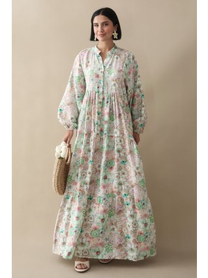 inStyle Nergis Çiçeği Yeşil Mango Elbise