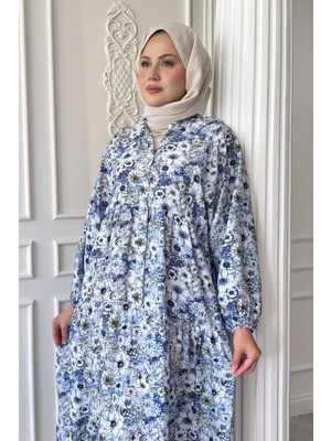 inStyle Nergis Çiçeği Mavi Mango Elbise