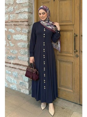 inStyle Çift Gold Düğmeli Lacivert Elbise