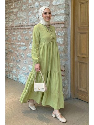 inStyle Lina Püsküllü Fıstık Yeşili Elbise