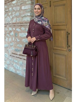 inStyle Çift Gold Düğmeli Mürdüm Elbise