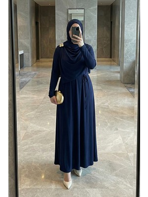inStyle Şal Bağlamalı Broşlu Lacivert Sandy Elbise