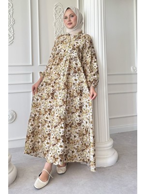 inStyle Nergis Çiçeği Kahverengi Mango Elbise