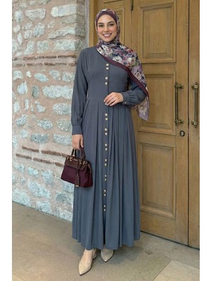 inStyle Çift Gold Düğmeli Füme Elbise