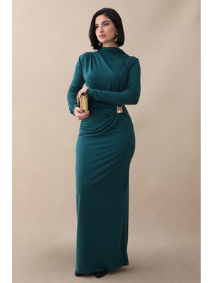 inStyle Büzgülü Yandan Broşlu Zümrüt Yeşili Sandy Elbise