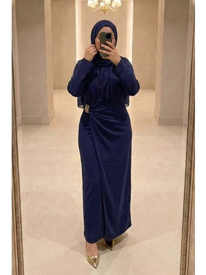 inStyle Yandan Tokalı Lacivert Scuba Krep Elbise