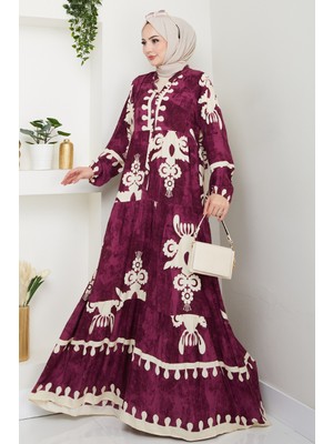 inStyle Oval Şekil Desen Salaş Viskon Elbise Mor