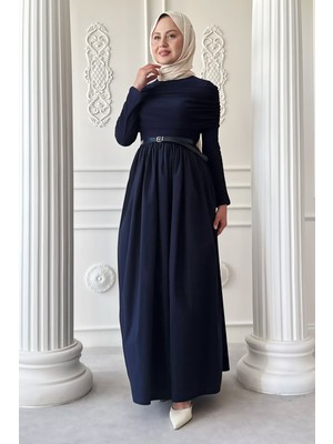 inStyle Drapeli Sandy Cotton Lacivert Elbise