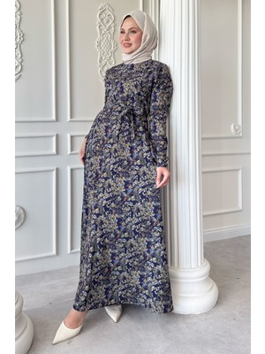 inStyle Kır Çiçeği Lacivert Saten Elbise