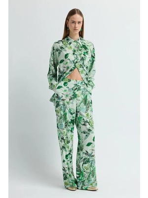 Love My Body Bol Paça Desenli Pantolon Yeşil 153L7821023