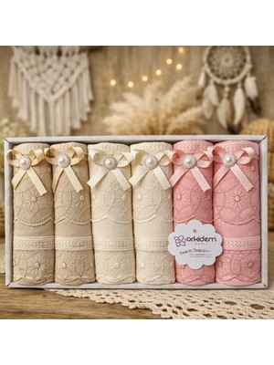 Çeyiz Merkezi 6\'lı Fiyonk Dantelli Kutulu 50X90 Havlu