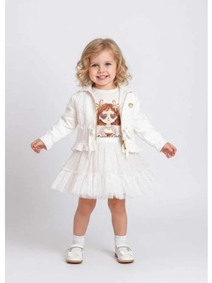 ministok White Fashion Ceket Tütü Etek T-Shirt 3'lü Kız Çocuk Takım
