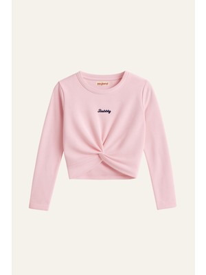 Zeyland Kız Çocuk Nakışlı Önden Büzgülü Sweatshirt 3-12 Yaş Pembe