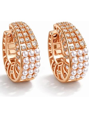 Leo'Stone Xuping Mini Incili Zirkon Taşlı Halka Tasarım Kadın Çelik Küpe Rose Altın