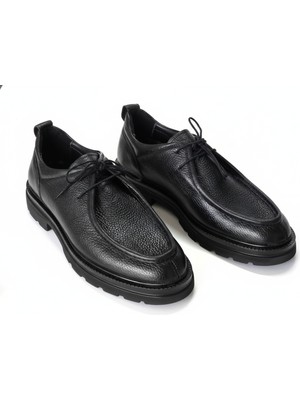 Onater Hakiki Dana Derisi Siyah Bağcıklı  Erkek Günlük Rahat Ayakkabı
