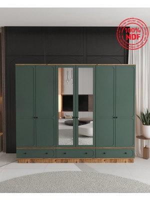 T&B Irmak 6 Kapaklı Çekmeceli Bazalı Gardırop - Tamamı Mdf