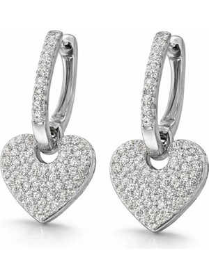 Leo'Stone Full Taş Xuping Gümüş Kaplama Sallantılı Mini Kalp Tasarım Kadın Çelik Küpe Gümüş