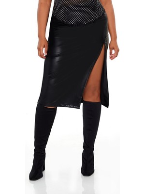 F21 Plus Size Yırtmaç Detaylı Etek