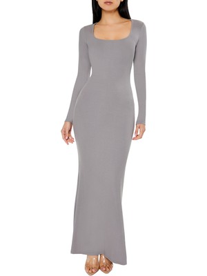 F21 Kare Yaka Maxi Elbise