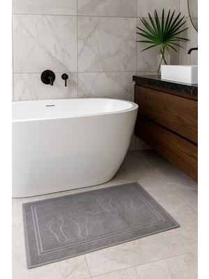 Tekstil Stokları %100 Doğal Pamuk 2 Adet 50X80 Banyo Ayak Havlusu Gri