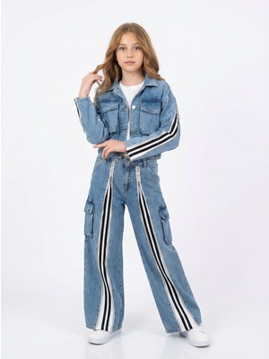 Jena Kız Çocuk Fermuar Detaylı Denim Takım 8-14YAŞ Mavi