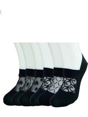 Liyuza 6 Adet Önü Transparan Kadın Fantezi Desenli Babet Çorap