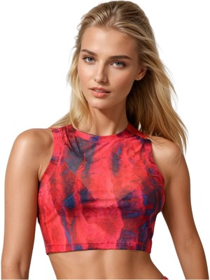 Neptune Marbling Alev Dalgası Crop Bluz