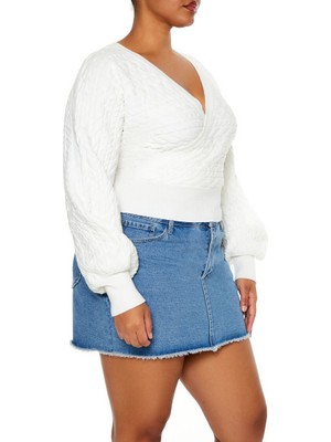 F21 Plus Size Kruvaze Yaka Kazak