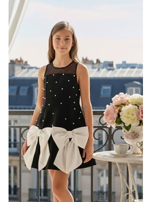 Pamina Kız Çocuk Inci Kurdeleli Elbise 8-14 Yaş Siyah