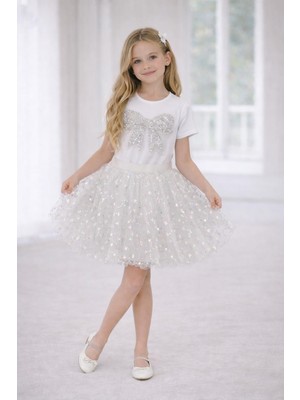 Dıgıl Kids Kız Çocuk Beyaz Motifli Takım