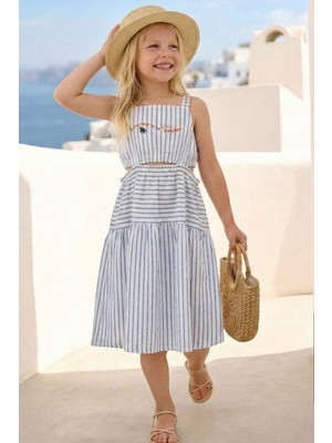 Zeyland Kız Çocuk Çizgili Elbise 3-12 Yaş Mavi