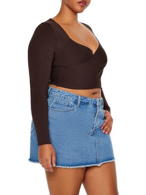 F21 Plus Size Kruvaze Yaka Bluz