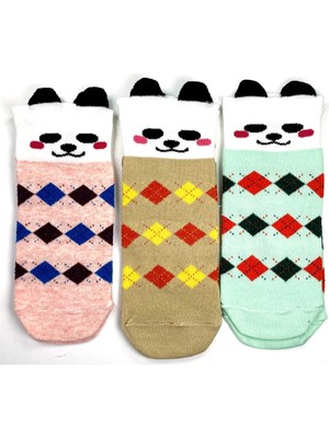 Liyuza 3 Çift Köpek Temalı 3 Boyutlu Kulaklı Pamuk Ekose Kadın Bilek Çorap