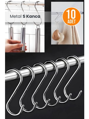 Orvila 10 Adet Metal S Kanca - Mutfak Askısı Banyo Askısı Pano Askısı Çok Amaçlı Düzenleyici Askı