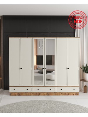 T&B Irmak 6 Kapaklı Çekmeceli Bazalı Gardırop - Tamamı Mdf