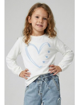 Dmb Kız Çocuk Kalp Baskılı Badi 4-9 Yaş Mavi