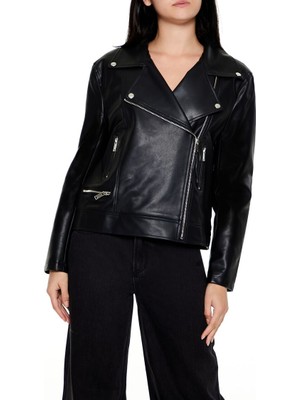 F21 Suni Deri Biker Ceket
