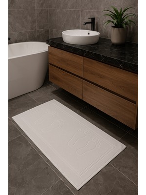 Tekstil Stokları %100 Doğal Pamuk 2 Adet 50X80 Banyo Ayak Havlusu Beyaz