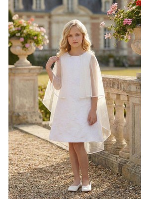 Pamina Kız Çocuk Jakarlı A Kesim Pelerinli Elbise 8-15 Yaş Ekru