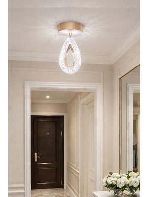 Arel Tekli Plafonyer Modern LED Avize Kristal Görünüm(Beyaz Işık)Enerji Tasarruflu Antre Cafe Hol