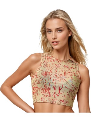Neptune Marbling Altın Dalga Crop Bluz
