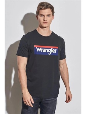 Wrangler Lightweight SS 3Color Log Siyah Erkek Kısa Kol T-Shirt