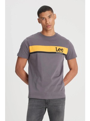 Lee Logo Erkek Gri Bisiklet Yaka Tişört