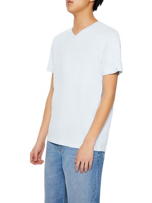 F21 Pamuklu V-Yaka Tişört