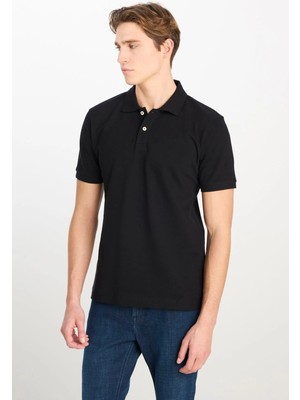 Lee %100 Pamuk Regular Fit Normal Kesim Siyah Polo Yaka Tişört