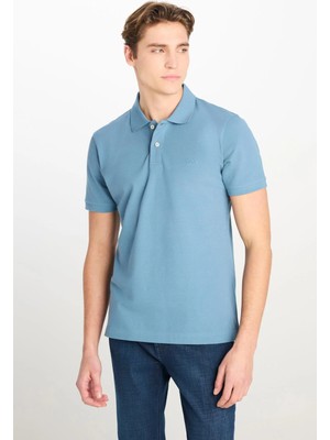 Lee %100 Pamuk Regular Fit Normal Kesim Mavi Polo Yaka Tişört